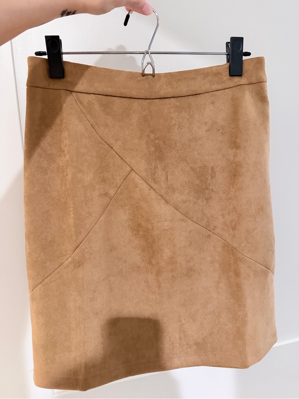 Simplee Tan Suede-Look Mini Skirt